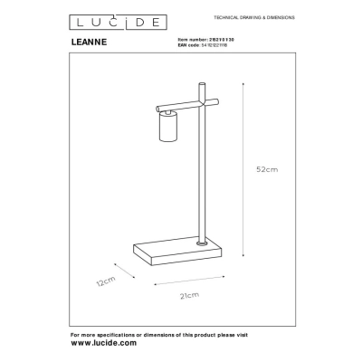 lafabryka.pl LEANNE - Lampa stołowa - 1xE27 - Black 21521/01/30 Lucide